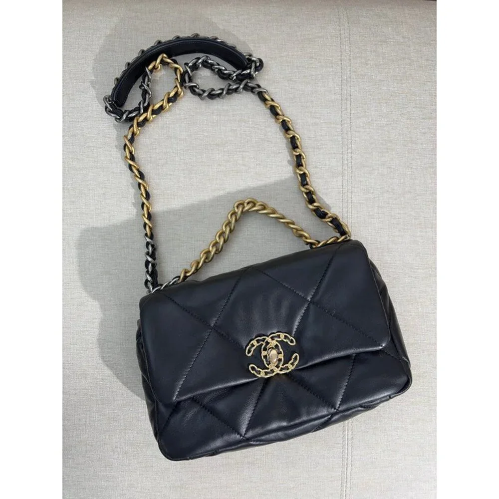 CHANEL Black Lambskin 19 Flap Bag Small Mixed HW - Picture 9 of 16